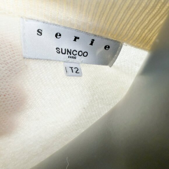 SUNCOO SÉRIES Cream Crewneck Wool Puff Sleeves Ribbed Waist & Cuff Spring Pull S - Picture 8 of 9